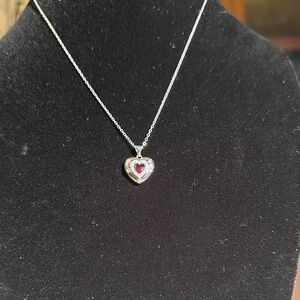 Sterling Heart Pendant Necklace with Red Gemstone